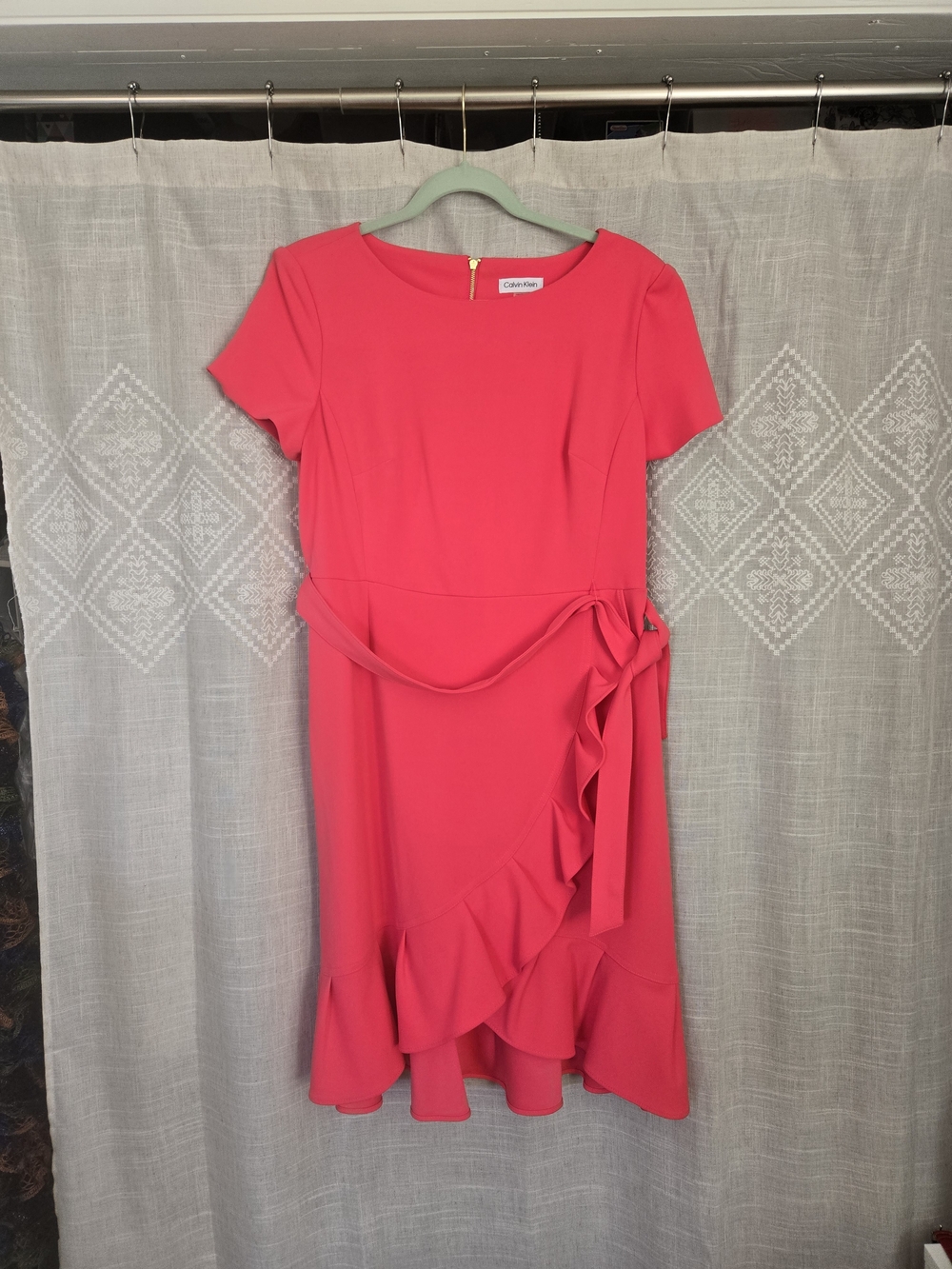 Calvin Klein Hot Pink Ruffle Wrap-Accent Midi Dress